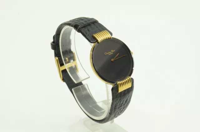 Authentic Black Moon de Christian Dior Watch 25mm Vintage GP Leather Wristwatch