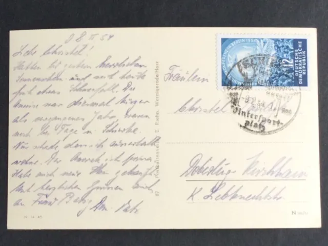 DDR 1954 gestempelt Mi-Nr 424 auf Postkarte/ Bedarfsbrief
