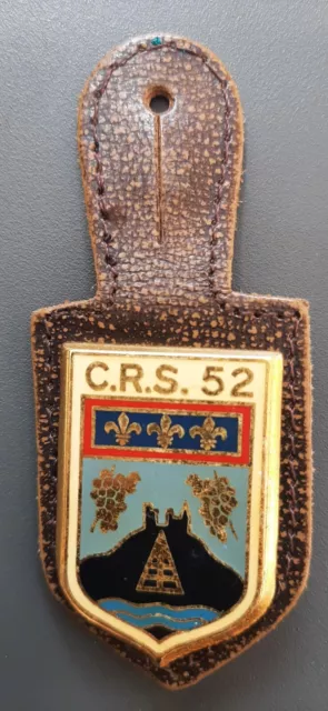 CRS 52 sur Cuir Insigne Badge POLICE Obsolète ORIGINAL DRAGO VINTAGE