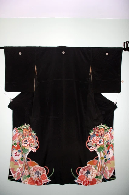 Lovely! Antique Vintage Japanese Silk Kimono Showa Taisho w wedding carts 