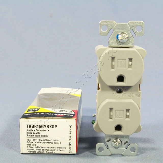 Cooper Gray COMMERCIAL Tamper Resistant Duplex Receptacle Outlet 15A TRBR15GY