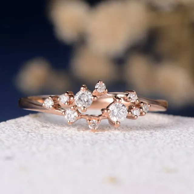 Dainty Twig Floral Cluster Style 10K Rose Gold With Sparkling White CZ Fine Ring