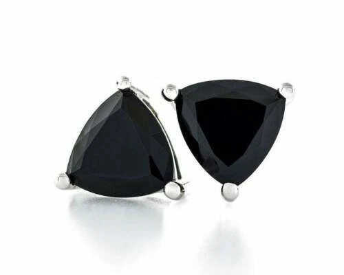 1Ct Trillion Lab-Created Black Diamond Women Stud Earring 14K White Gold Finish