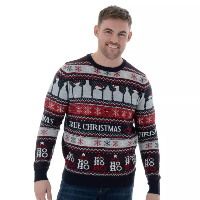 Mens Novelty Light Up Flashing Knitted Christmas Jumper True Christmas Spirit