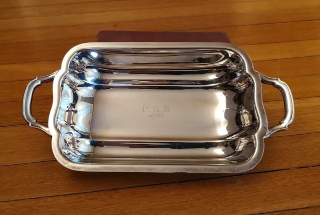 EPCA Bristol Silver Plated Monogram 1961 Tray w/handles 9.5 x 5" Candy dish