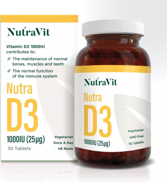 NUTRA D3 - Vitamin D 1000IU (25Μg) - 90 Tablets | High Strength ...