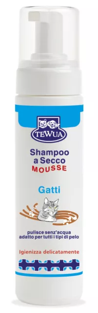 Tewua Shampoo a secco Mousse Gatti Shampoo per Gatti 200ml Lavaggio a secco