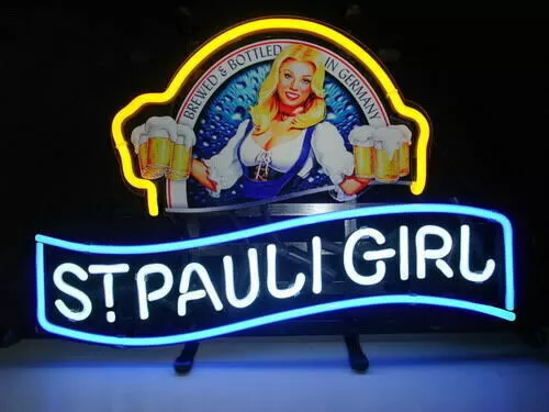 ST Pauli Girl Neon Light Sign Real Glass Beer Bar Pub Wall Decor 19x15