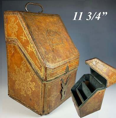 Antique 18th Century Gold Embossed Leather Writer's Cabinet, Box, Chest, Italian