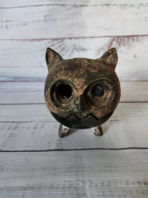 Owl Japanese Hand Cast  Iron Lantern Incense Holder Mid Century Brutalist
