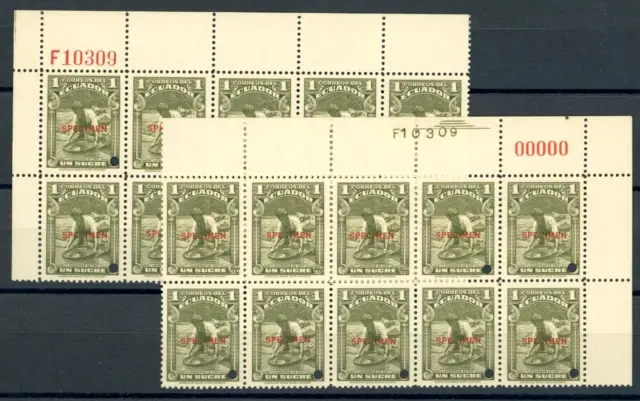 ECUADOR Stamp 1s *GOLD PANNING* (1937) ABNCo F10309 SPECIMEN Blocks{20} MNH ZU74