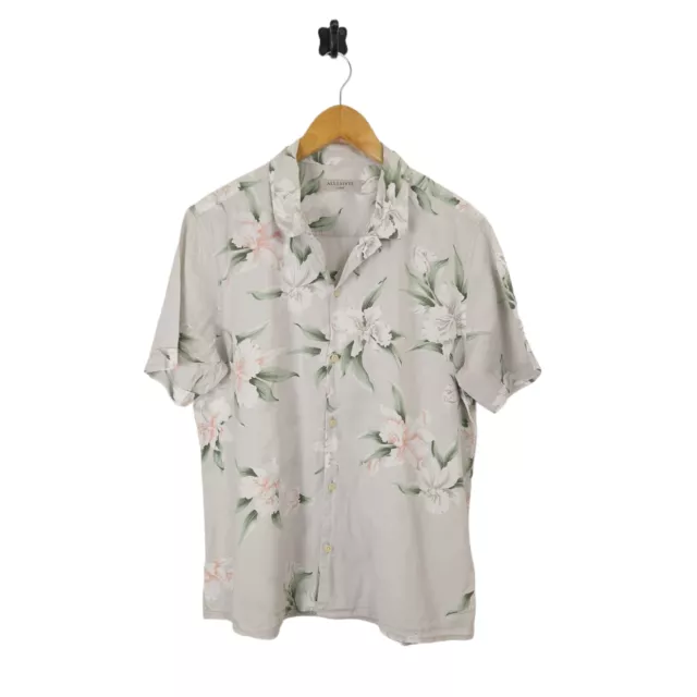 Mens Large All Saints Viscose Cotton Layback Shirt Short Sleeve Floral