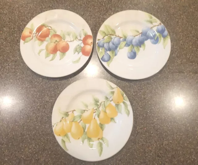 Block Basics Mansfield Grove Salad plates, 8 1/8” Dishes 3-Apples, Pears, Plums.