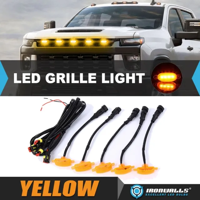 5PCS Yellow LED Grille Running Lights Kit for 2004-2019 Ford F-150 F-250 Raptor