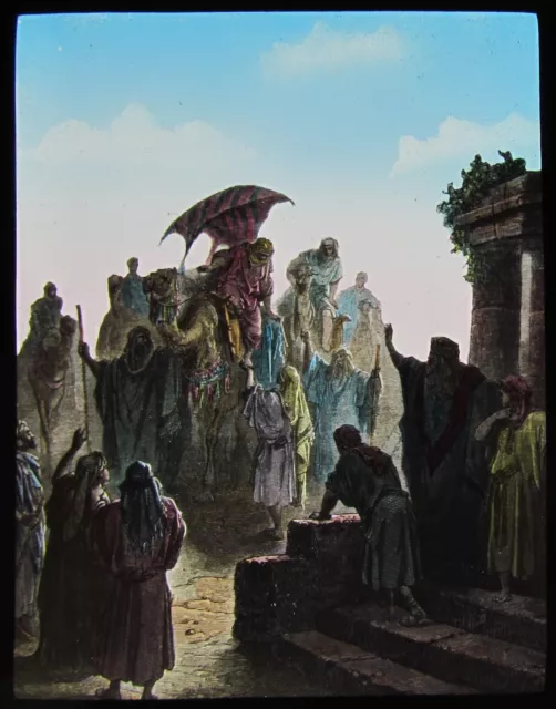COLOUR Glass Magic Lantern Slide ISAAC MEETING REBEKAH C1900 RELIGIOUS BIBLE