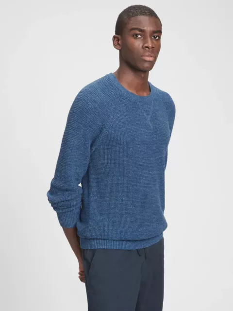 Medium Nwt Gap Textured Ragland Crewneck Mens Sweater Bright Blue $59.99 Msrp