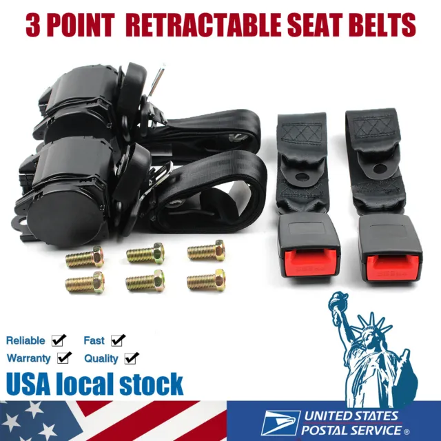 Pair 3-POINT Retractable Car Bus Safety Seat Belt Lap Seatbelt Strap Adjustable