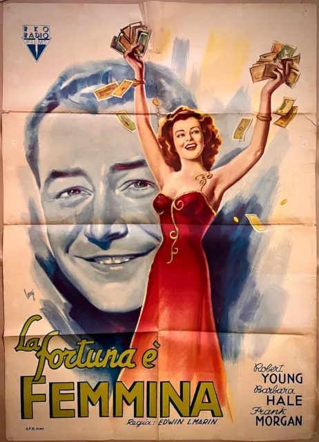 LA FORTUNA E' FEMMINA-Manifesto affiche originale(2F)Robert Young (LONGI) -1946-