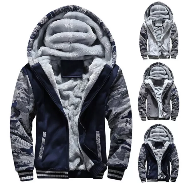 Winter Mens Warm Thick Coat Fleece Fur Lined Jacket Hoodie Zip Up Sweatshirt Top