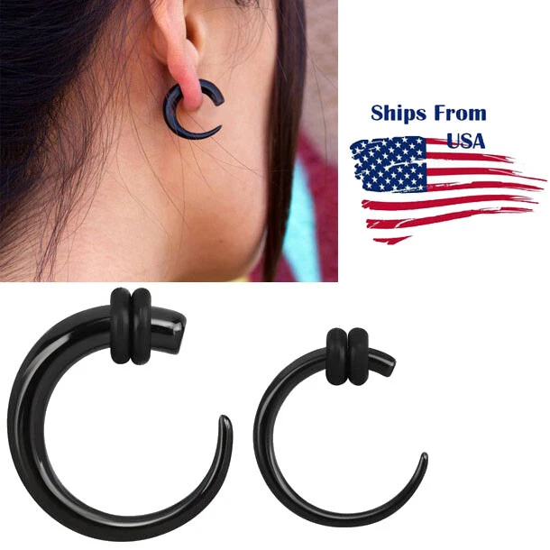 Pair Curved Taper Pincher Black Steel Metal Earring Expander Talon Ear Plug USA
