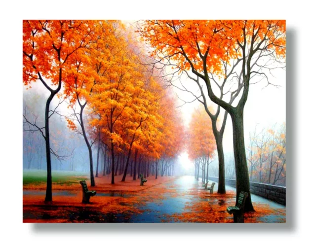 Autumn in the Park Art Print on Canvas Wall Art 8"x10" - Ready To Be Framed.