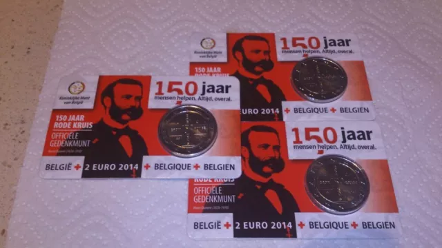 2 EUROS 2014 bélgica en COINCARD 150 aniversario de la.Cruz roja. ENVÍO YA!!!!!