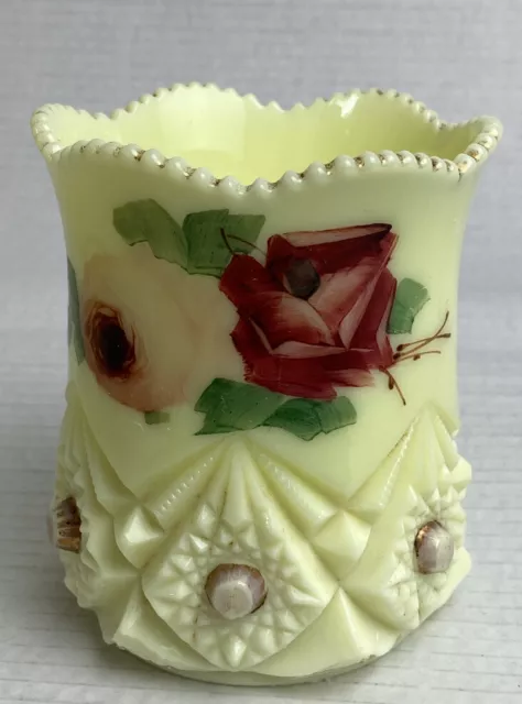 EAPG Jefferson Diamond Peg Custard Glass Spooner 1911 - 4"