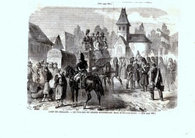 GRAVURE SUR BOIS 19ème CAMP DE CHALONS LE VILLAGE DU GRAND MOURMELON