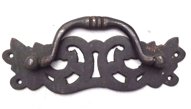 Vtg 1920s Large Metal Ornate Victorian Drawer Cabinet Dresser Pull Handle Knob