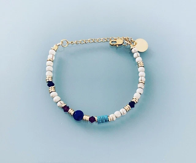 Bracelet Perles Avec Gourmette, Style Bohème, Acier Inoxydable Doré, Neuf Avec étiquettes - Idée Cadeau