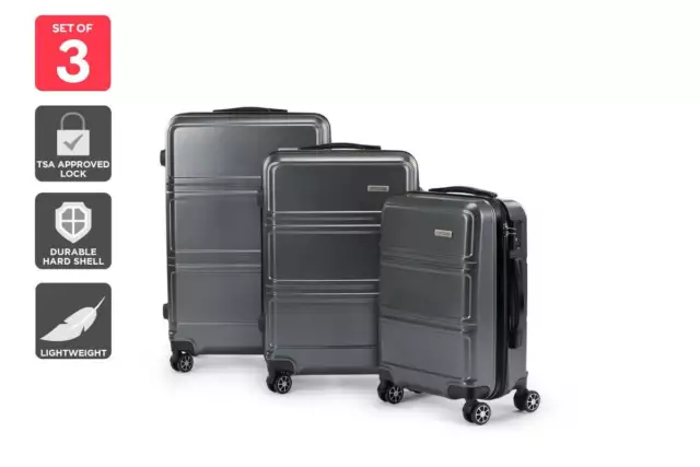 Orbis 3 Piece Kuredu Spinner Luggage Suitcase Set (Charcoal), Luggage Sets,