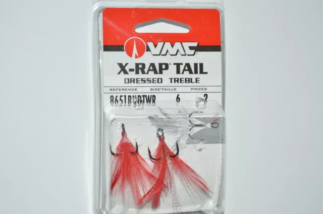 VMC XRAP X-RAP tail round bend dressed treble hooks red mylar size