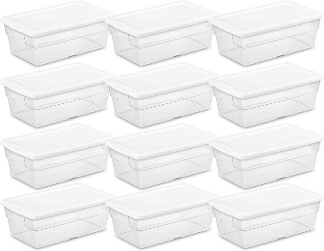 Clear Plastic Stackable Storage Bin w/White Latching Lid Organizing Solution