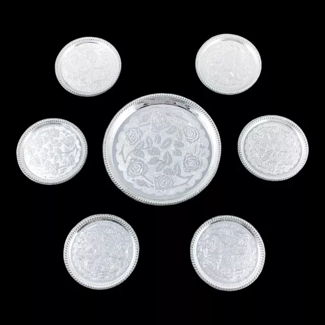Vintage set 7 Seba silver plated coasters rose etched for wine bottle/glasses