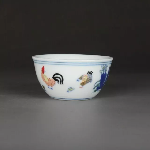 2.6" China Jingdezhen Doucai Contrasting Colors Porcelain Cock Cups 2