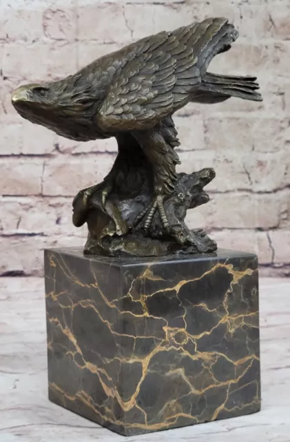 bronze Eagle Landing signed bronze sculpture with marble base Miguel Lopez Deal