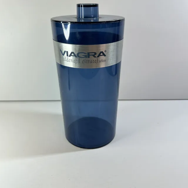 1995  Viagra Drug Rep Promo blue plastic container Doctors Office Lidded 8.5"