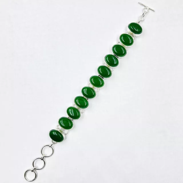 Bracelet chaîne de bijoux fait main en argent sterling vert onyx 925