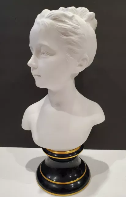 XL French Tharaud for Limoges Marked Bisque Porcelain Bust Houdon Child - Girl