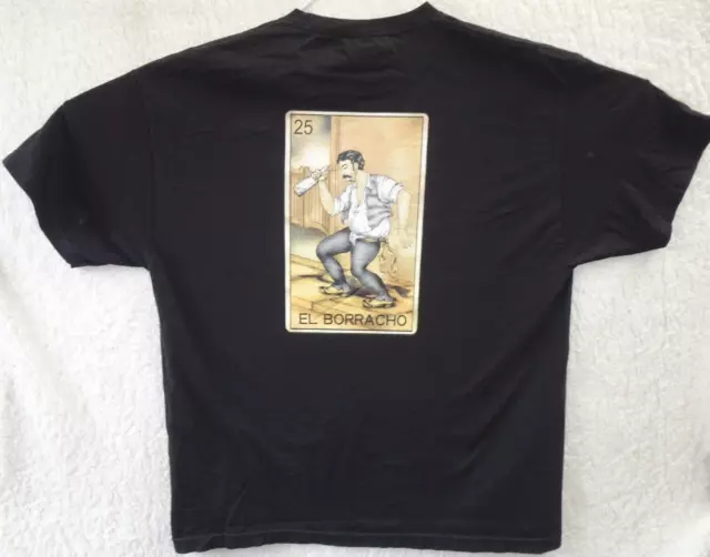 El Borracho Loteria Card Mexican Bingo T Shirt 2XL Black Drunkard