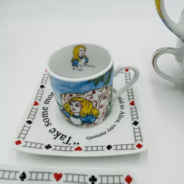 Paul Cardew Porcelain Mad Hatter Alice In Wonderland Cups & Saucers Teapot Set 3