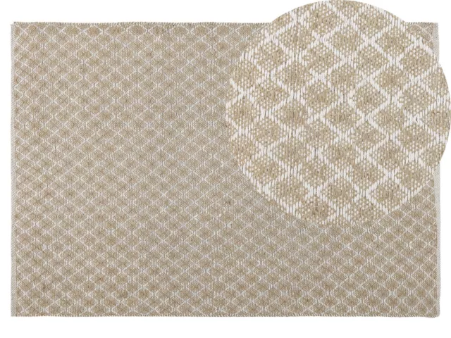 Boho Teppich aus Jute/Wolle beige rechteckig 140 x 200 cm mit Karomuster Akbez