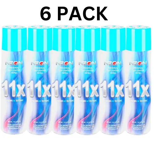 6 Can Neon 11X Refined Butane Lighter Gas Fuel Refill 300 mL 10.14 oZ