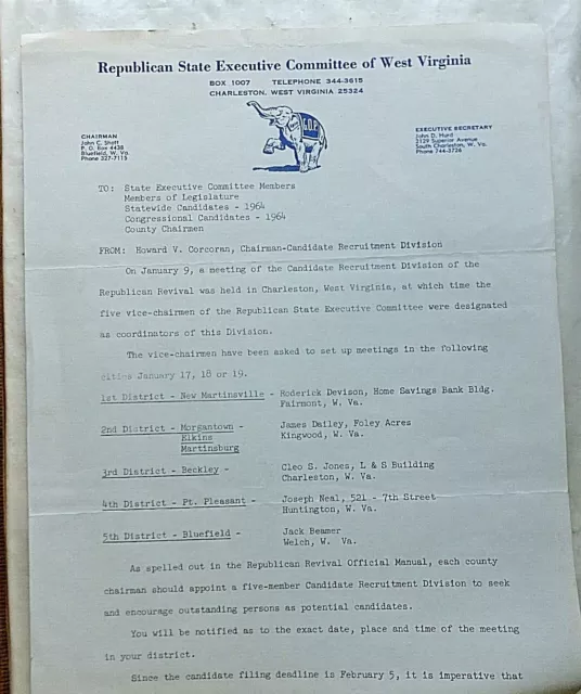 1964 Illustrated Letterhead. Republican Committee of W. Va. Recruitement letter