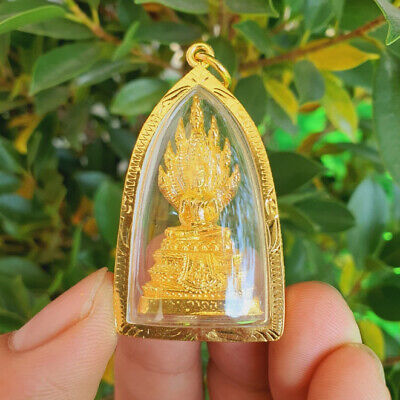 Phra Buddha Naga Cover Statue LP Sod Gold Micron Case Pendant Thai Amulet