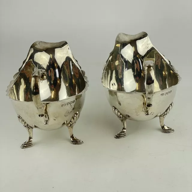 Pair Of Antique Solid Silver Sauce Boats Harrison Brothers & Howson 1929 14.5cm 3