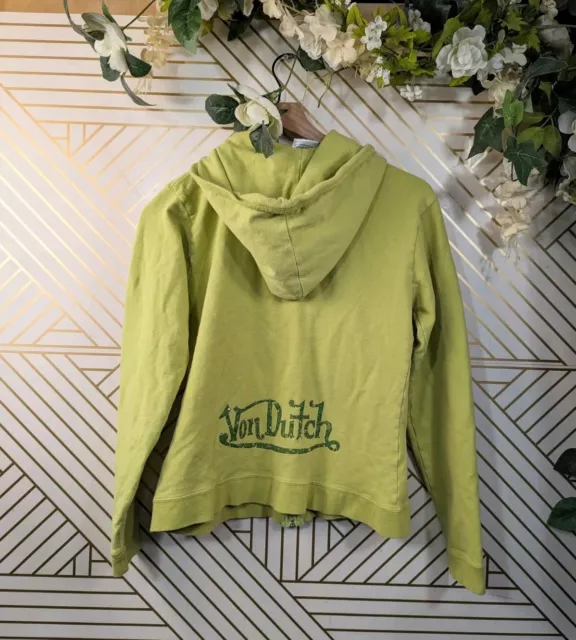 VON DUTCH Women's Vintage Y2K Zip Up Hoodie Sweatshirt Green Size Large READ