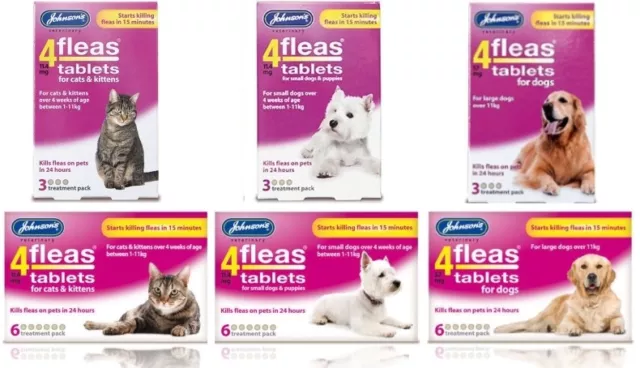 Johnsons 4Flöhe Tabletten Katze Hund Welpe - beginnt Flöhe in 15 Minuten 3 & 6er Pack zu töten