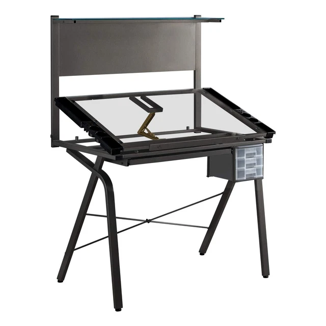Drafting Table, Adjustable Angle, Drawing, Storage, Craft, Metal, Tempered Glass