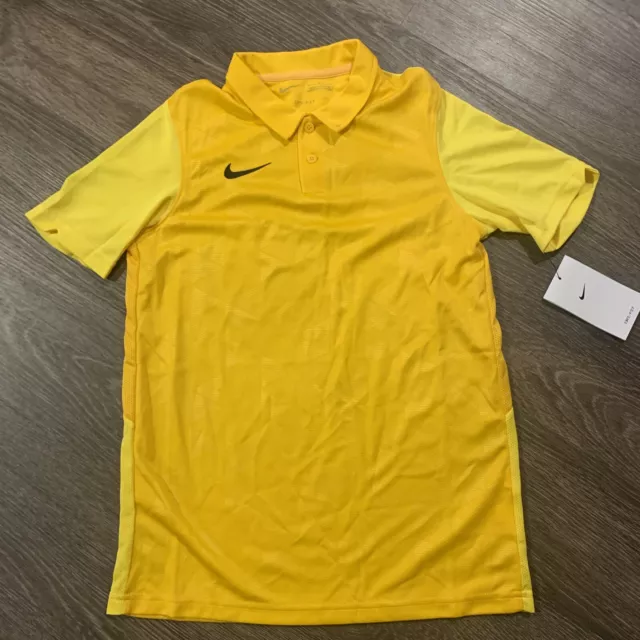 NWT NIKE PERFORMANCE DRI-FIT BOYS SHORT SLEEVE Athletic SHIRT Polo SZ L Yellow